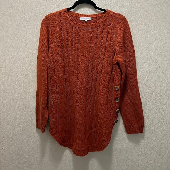 Madison + Hudson Sweater Long Sleeve Pullover Orange Crew Neck Button Accent M - Picture 2 of 8